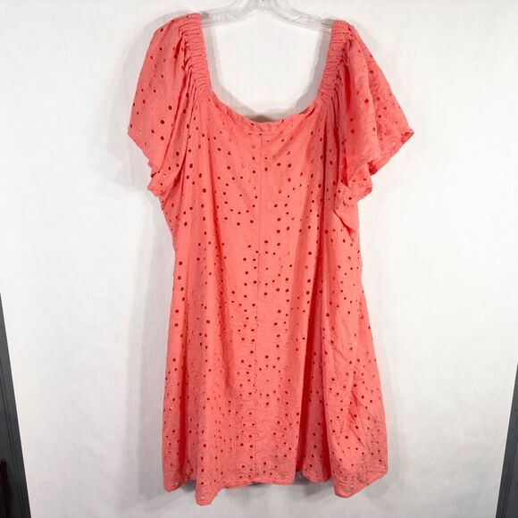 Lane Bryant Plus Size 26 28 Dress Short Sleeve Convertible Peach Eyelet 1567 - Picture 5 of 13